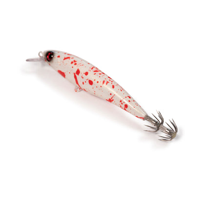 DevilMan Trolling Squid Jig Lure Glow 14gr 130mm slow sinking Red White Bloody effect